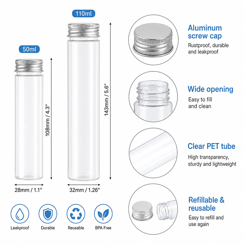 20pcs 50ml/100ml Clear Flat Tu - Wedding Decoration Supply 评论和价格