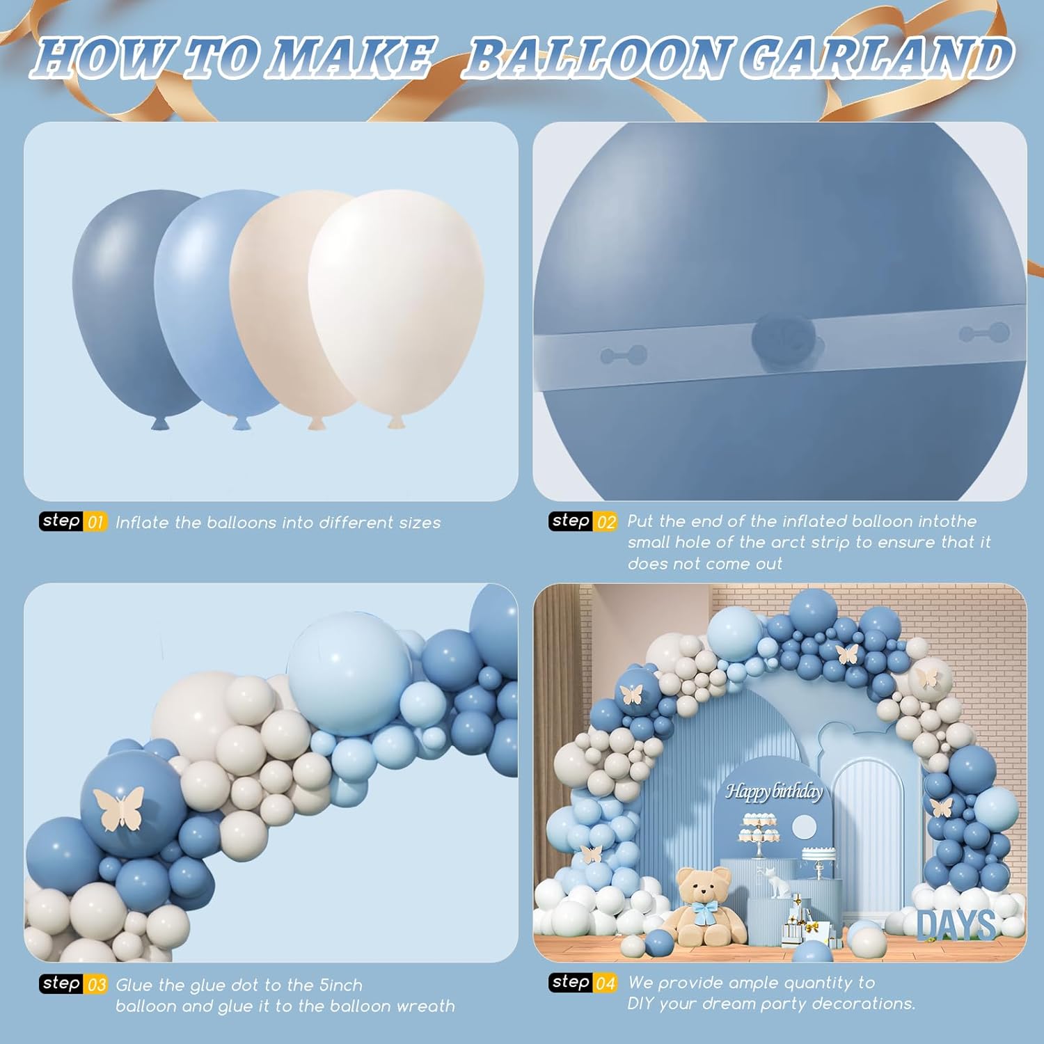 Dusty Blue Sand White Latex Ba - Wedding Supply Kit 评论和价格